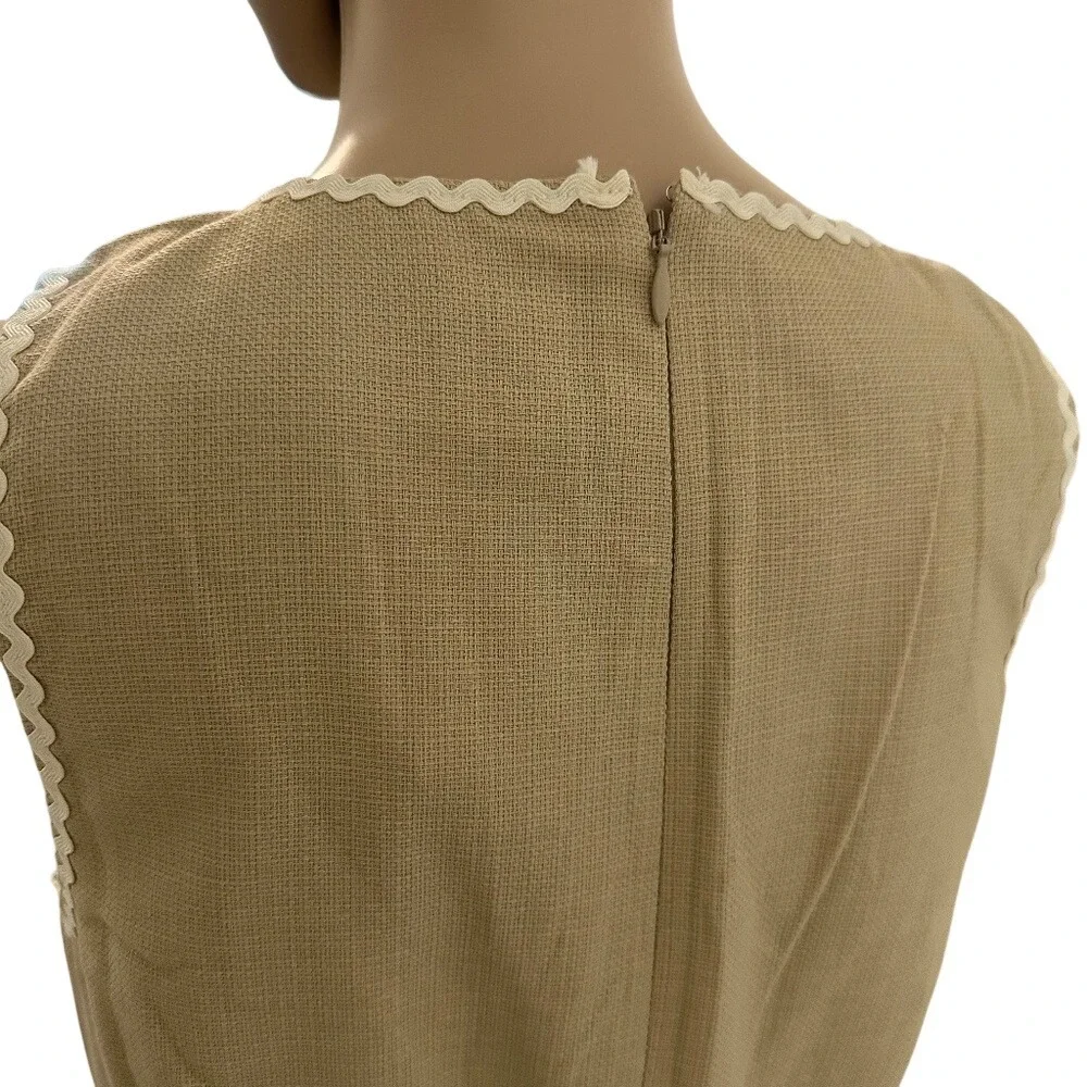 J. Crew A-Line Dress Beige Jacquard Scalloped Trim Sleeveless Knee Length Size 6